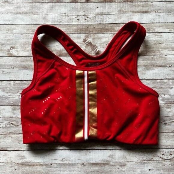 PINK Victoria's Secret Red and Gold Ultimate Unlined Sports Bra Size Medium - Picture 2 of 8